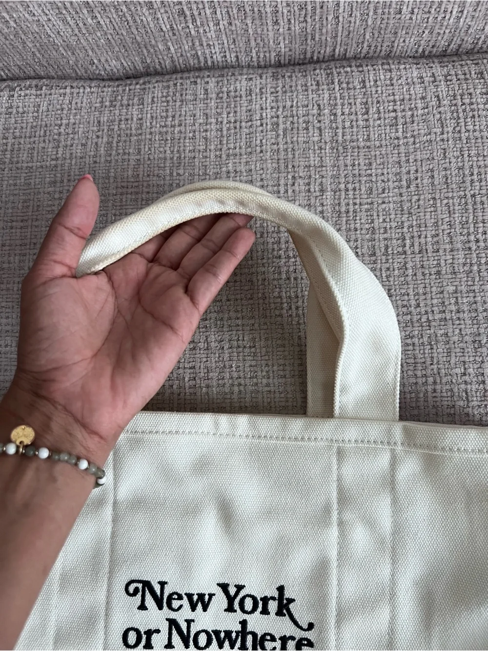 Motto Mini Tote Bag - White New York Script